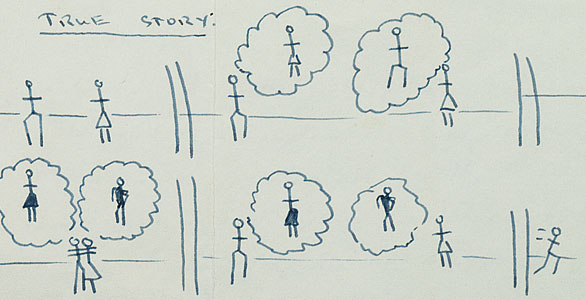 I could not find a decent image of the stickman running away with a sausage, so here's another "sticky" picture story, cf. here.